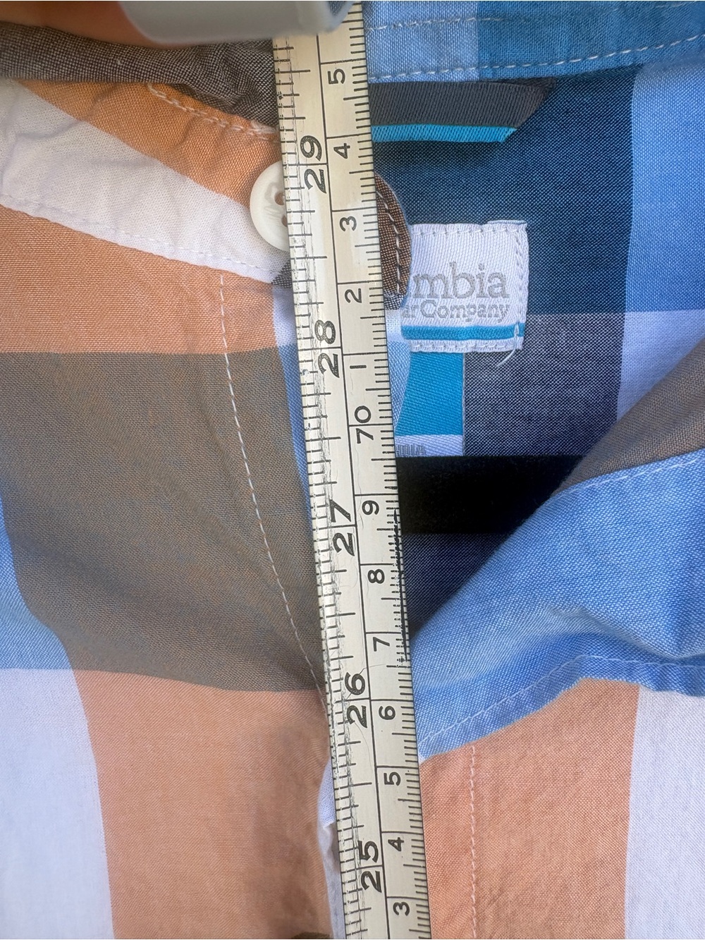 Columbia Men’s Short Sleeve Plaid Button-Up - Blue, Brown & White - Picture 13 of 16